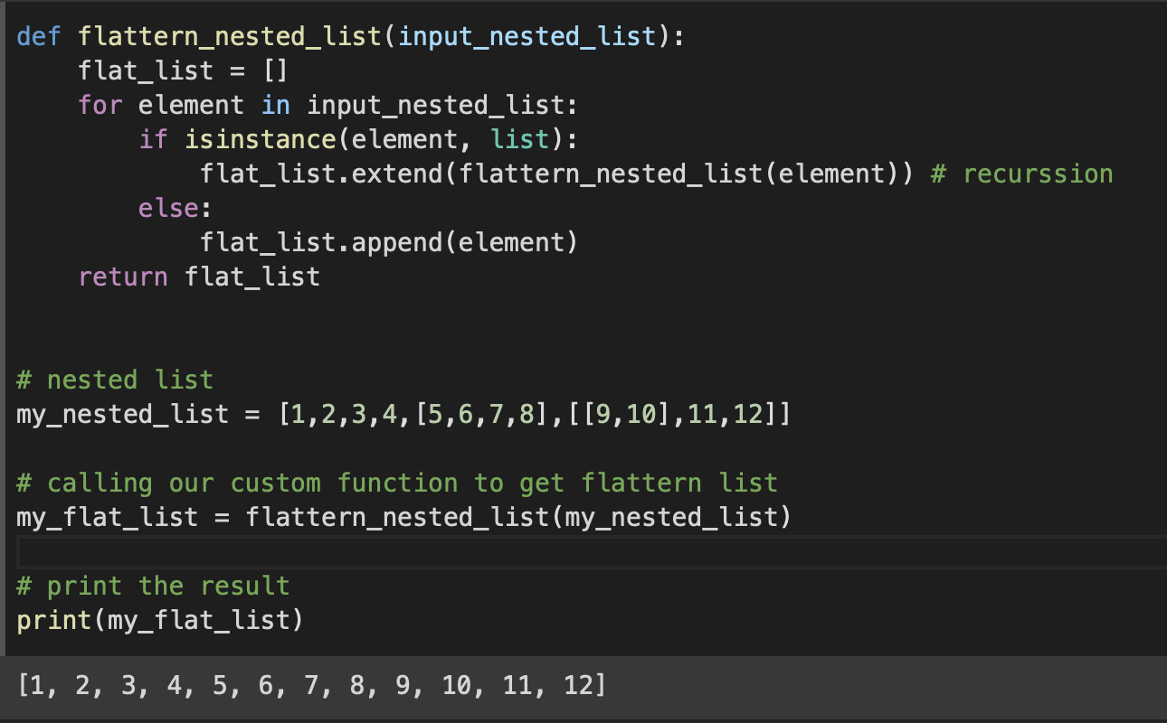 Create flat list of nested list code example python